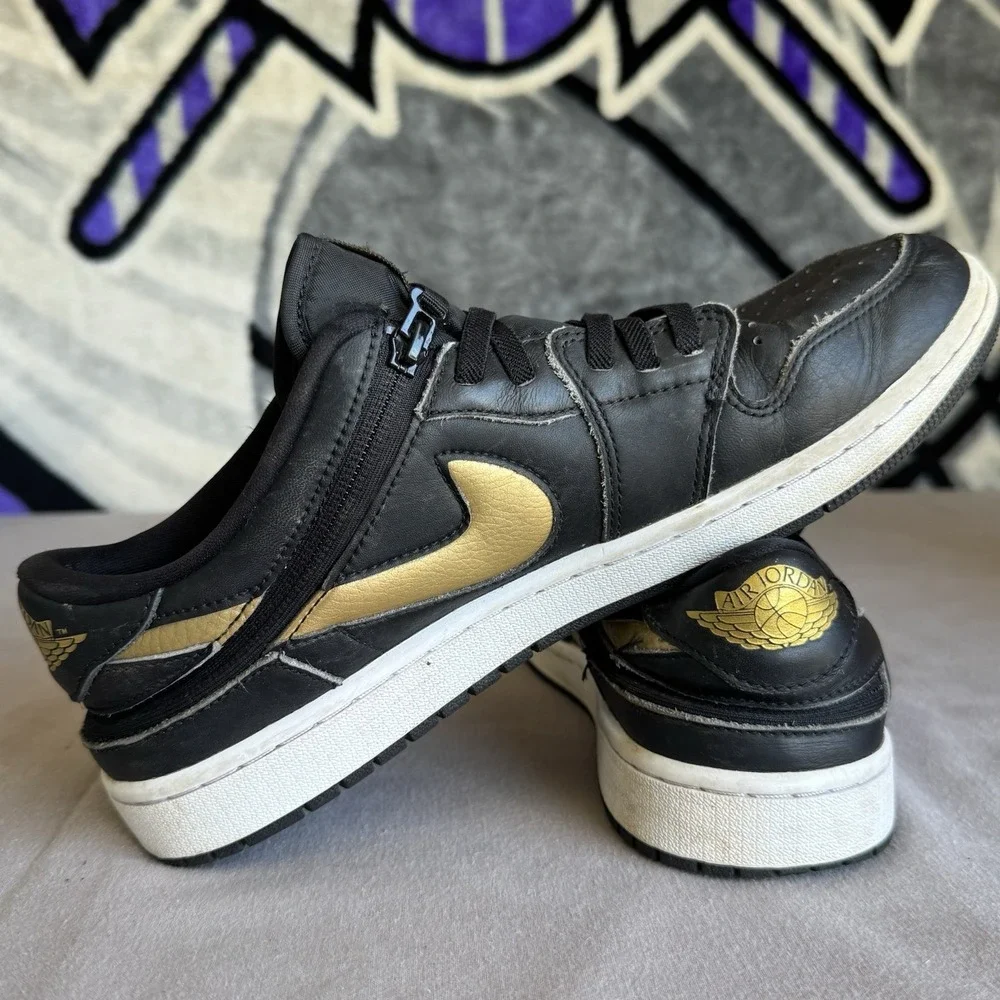 Size 10 - Air Jordan 1 FlyEase Low Black Metallic Gold White Dm1206-071